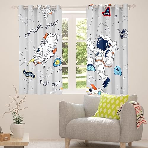 Miniatura 6 de Feelyou Cortinas de astronauta para niños, con estampado de cohetes espaciales, para niños y niñas, galaxia, cosmonauta, espacial, tratamiento,