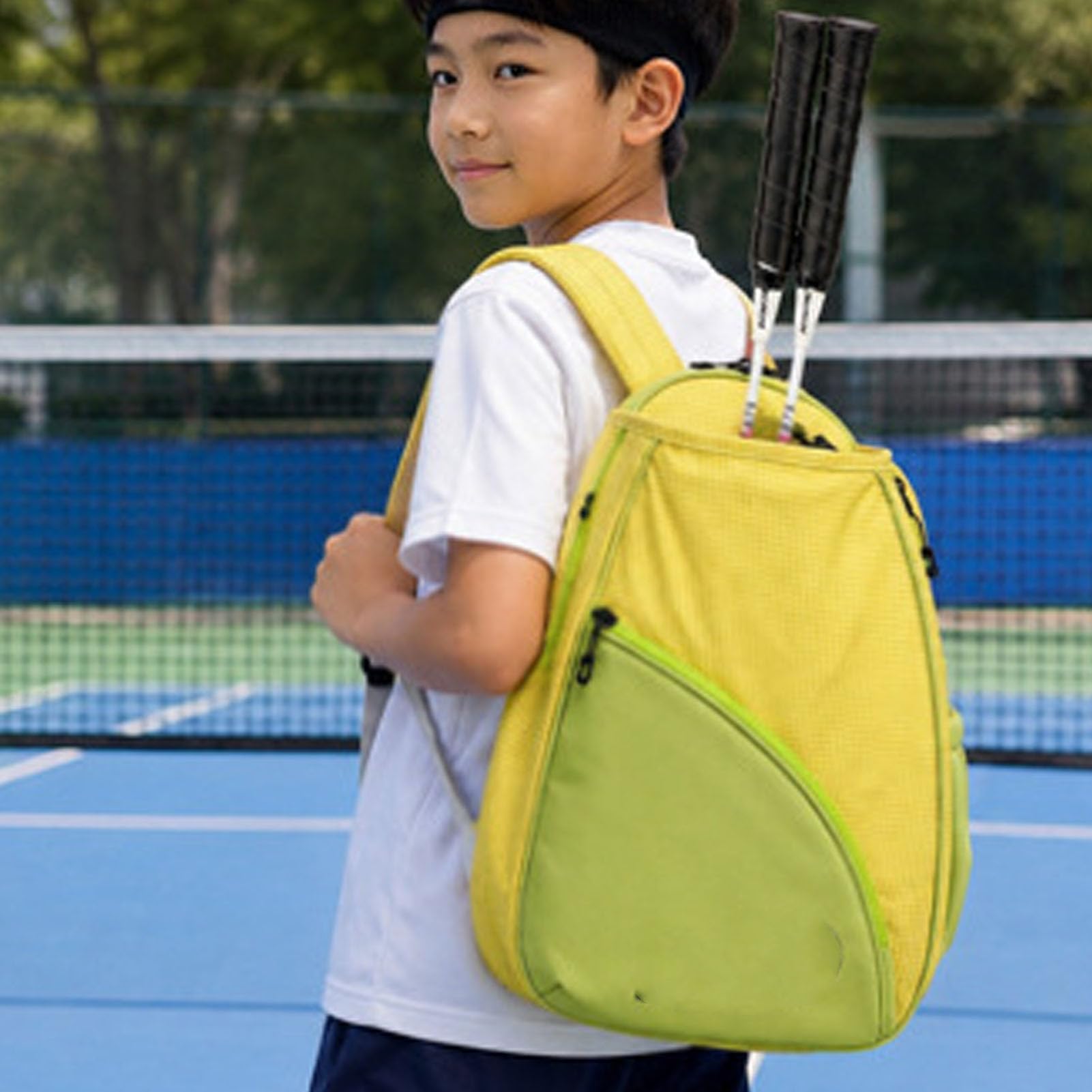 Karlak Zaino da Tennis per Bambini con Scomparto per Scarpe Resistente Tessuto Oxford 13 Litri Giovani Atleti Verde Limone