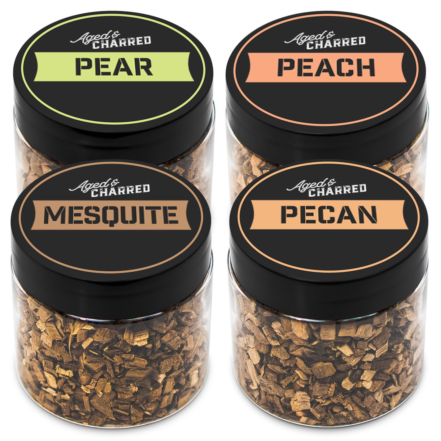 Cocktail Smoker Wood Chips Combo Pack - Big Size, 4 Flavors - Pear, Peach, Mesquite, and Pecan – Whiskey Bourbon Old Fashioned Smoker Chips for up to 500 Drinks