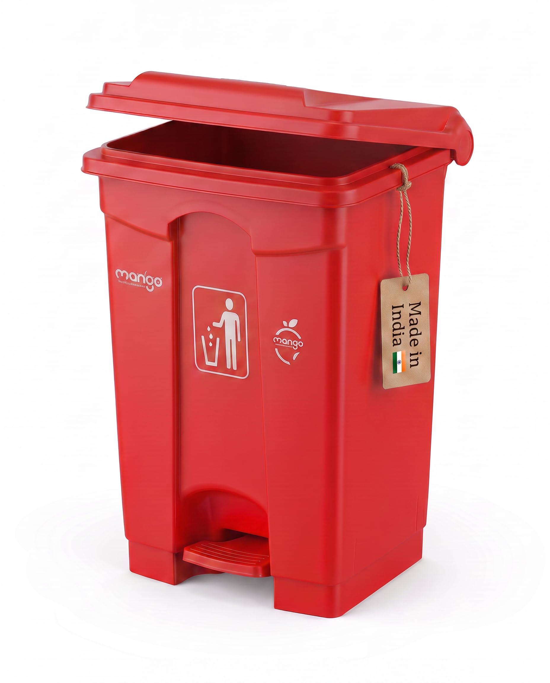 MPL MANGO pedal dustbin with lid, heavy duty plastic garbage bin, hands-free step-on waste bin for kitchen, office, home, hotel, bathroom & outdoor use (Mystic Red, 65 Liters)