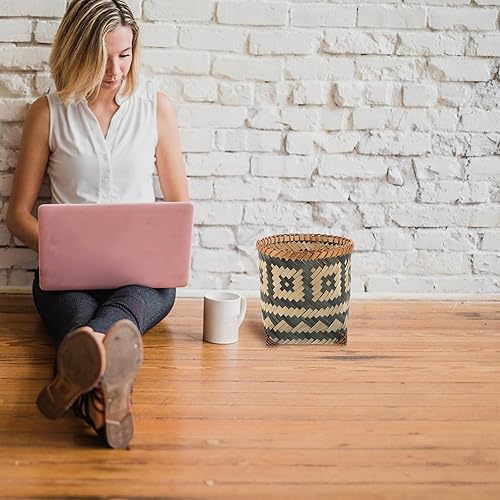 Miniatura 5 de Wakauto Cesta de almacenamiento tejida, papelera decorativa creativa, para uso doméstico, diseño compacto, patrón aleatorio, 1 unidad