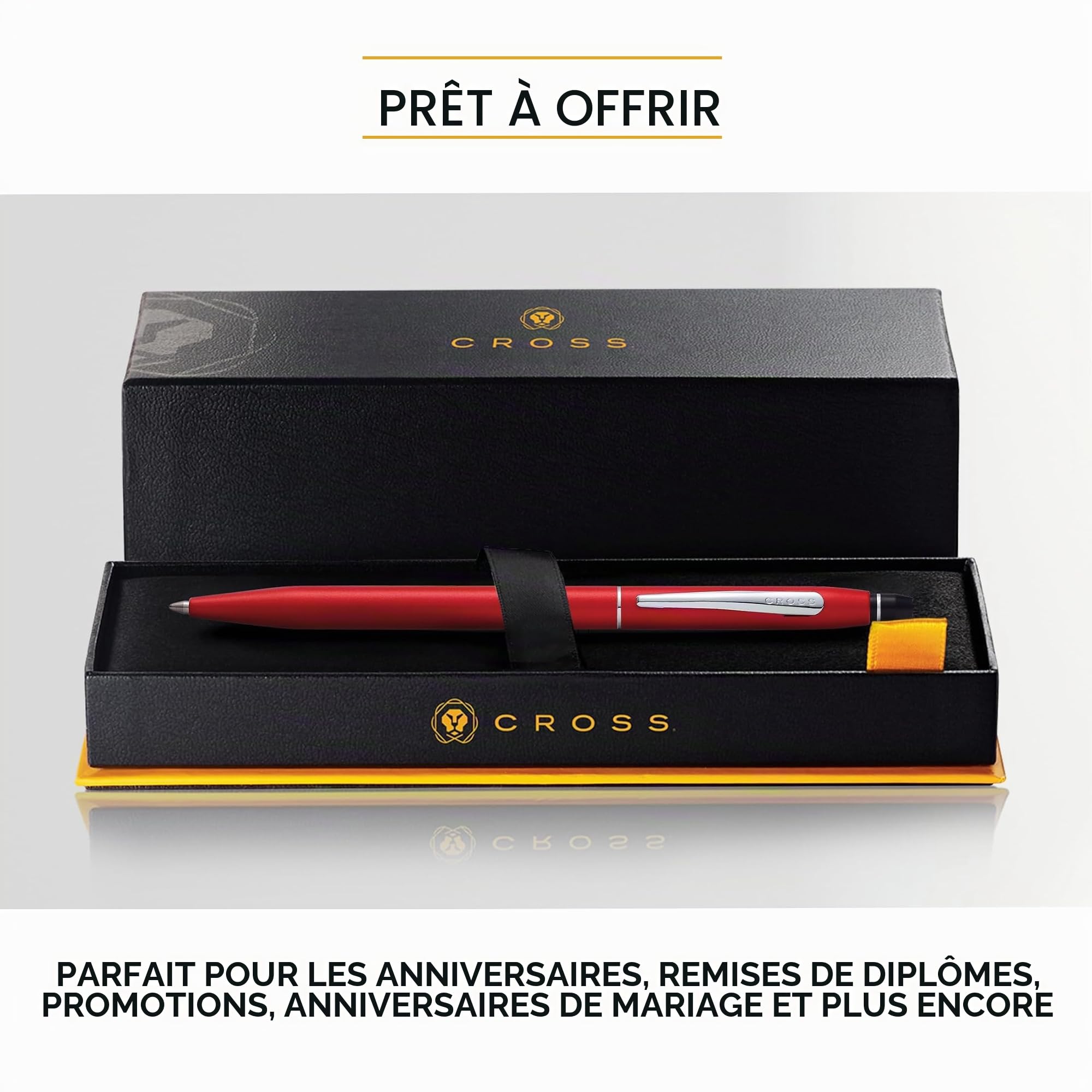 Cross Stylo à Bille Click (Mécanisme à Poussoir, Couleur d'écriture : Noir) Rouge-Métallique