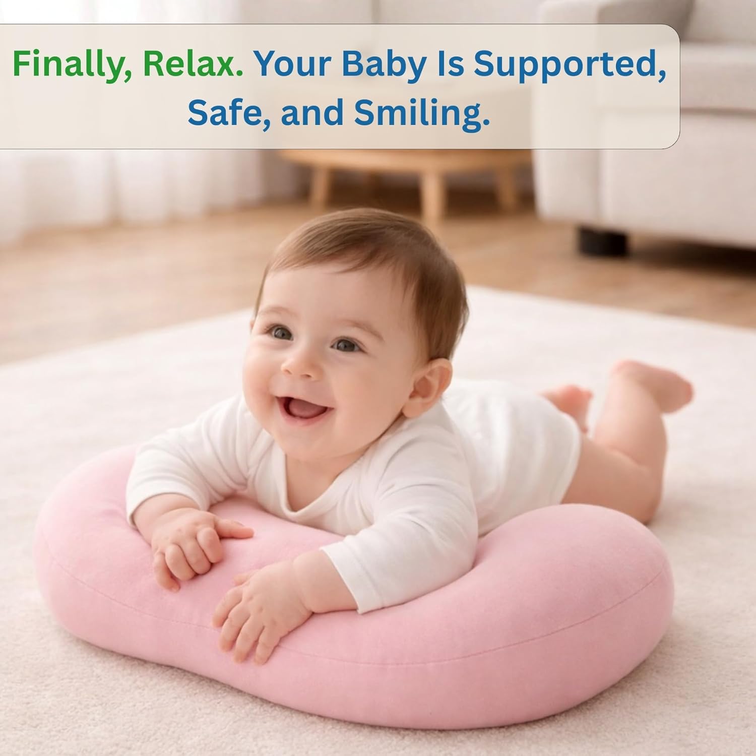 Baby Feeding Pillow - Firm & Secure Adjustable Nursing Pillow with Safety Strap - Baby Body Support Cushion - Pink