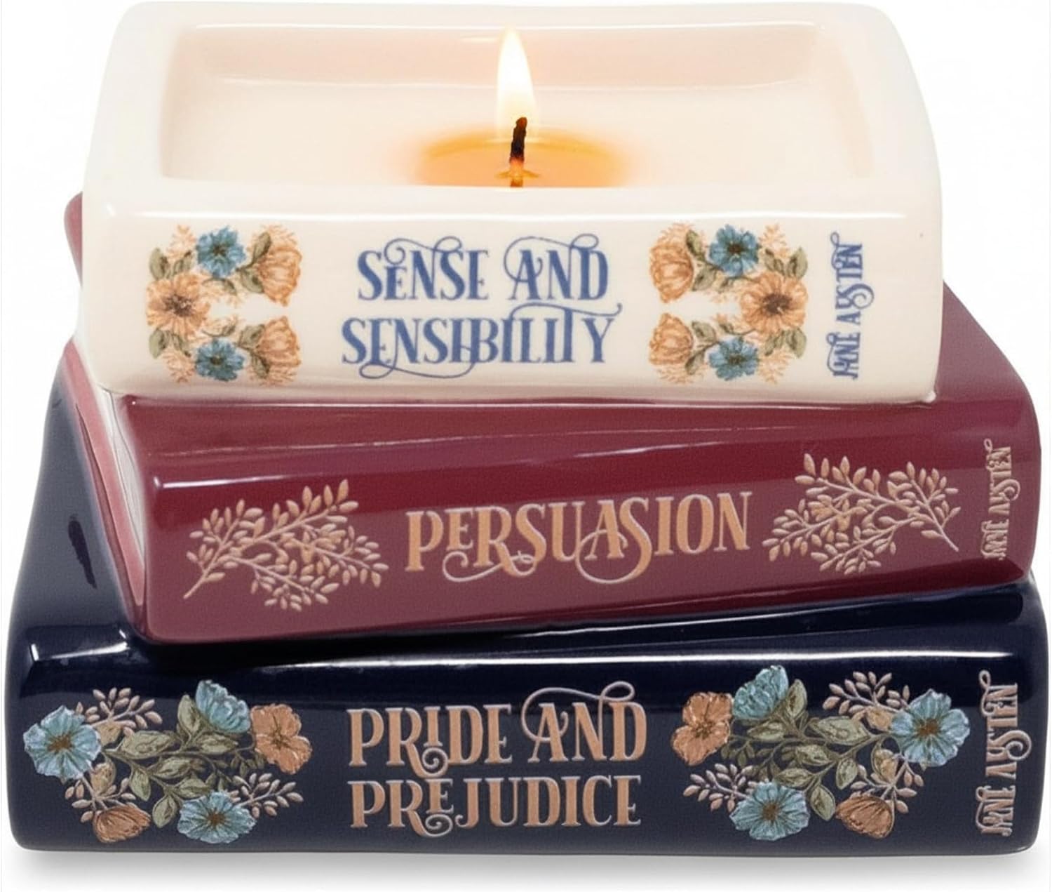 Steel Mill & Co. Book Stack Shape Scented Candle, Jane Austen Titles