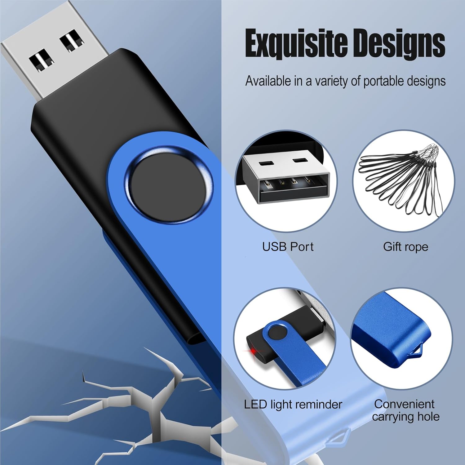EASTBULL Flash Drive Bulk512MB USB 50 Pack with Lanyards USB 2.0 Thumb Drive Bulk Memory Stick Swivel Pen Drive for Storage and Backup 512MB 50 Pack, Blue