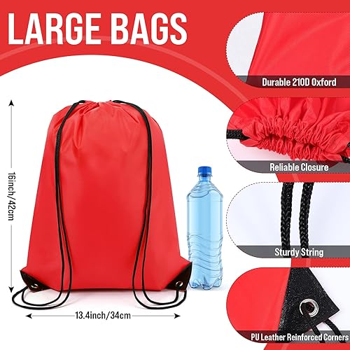 Miniatura 2 de 100 bolsas de cordón con cordón a granel, bolsas de almacenamiento para deportes, gimnasio, viajes, Rojo, 16.5 inches in length and 13.4 inches in