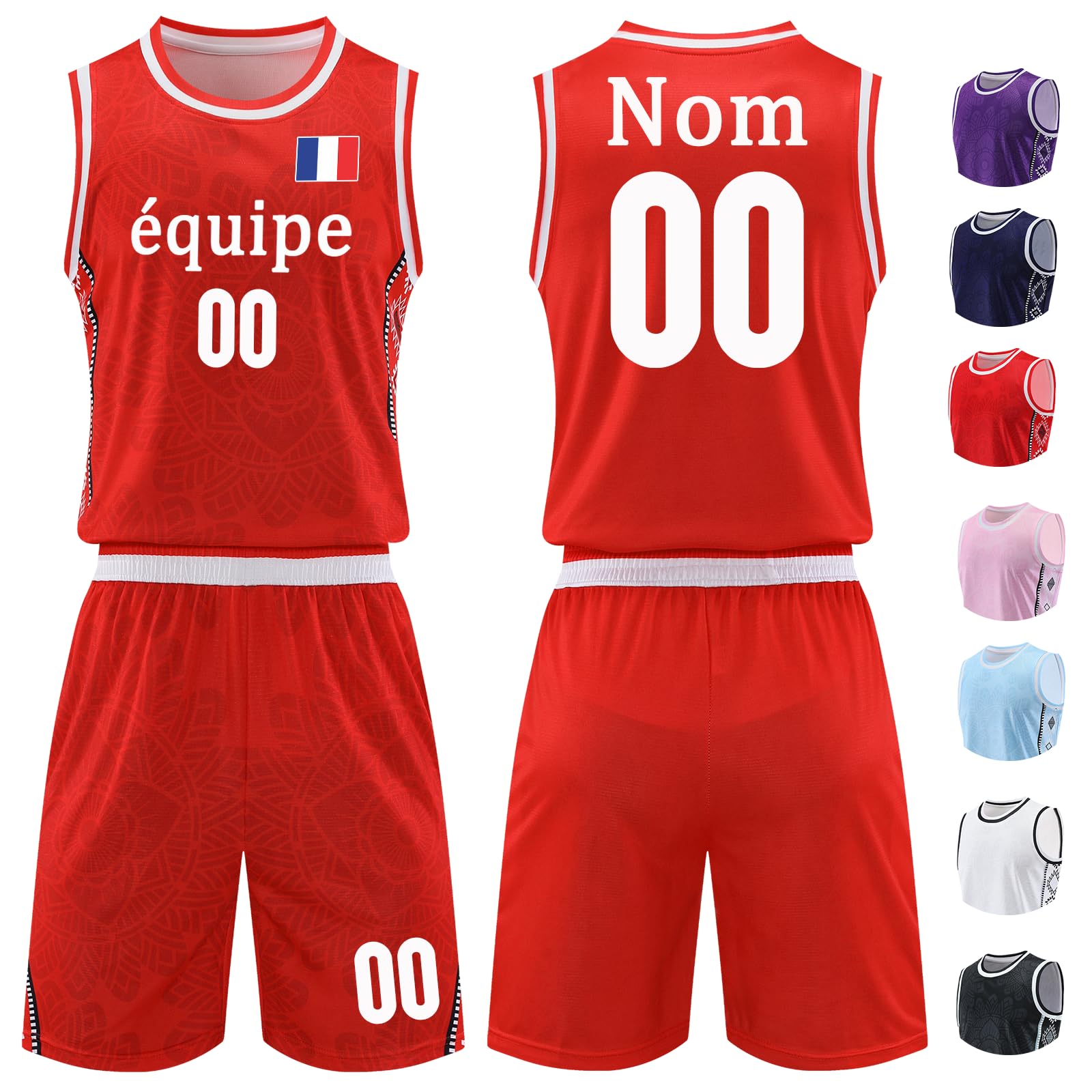 Maillot de Basket Personnalisé Chemise et Short Ensemble Basket avec Nom Numéro Logo de L'équipe Personnalisables pour Hommes Femmes Enfants Trousse Basket