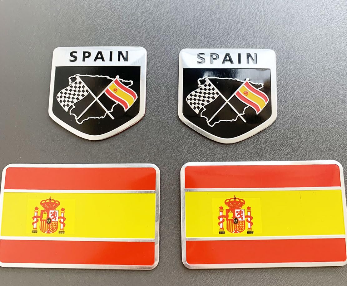 4pcs Metal Spain Flag Decal Stickers - Patriotic Badges for Vehicles, Computer, Luggage, Fridge, Cars &amp; Trucks