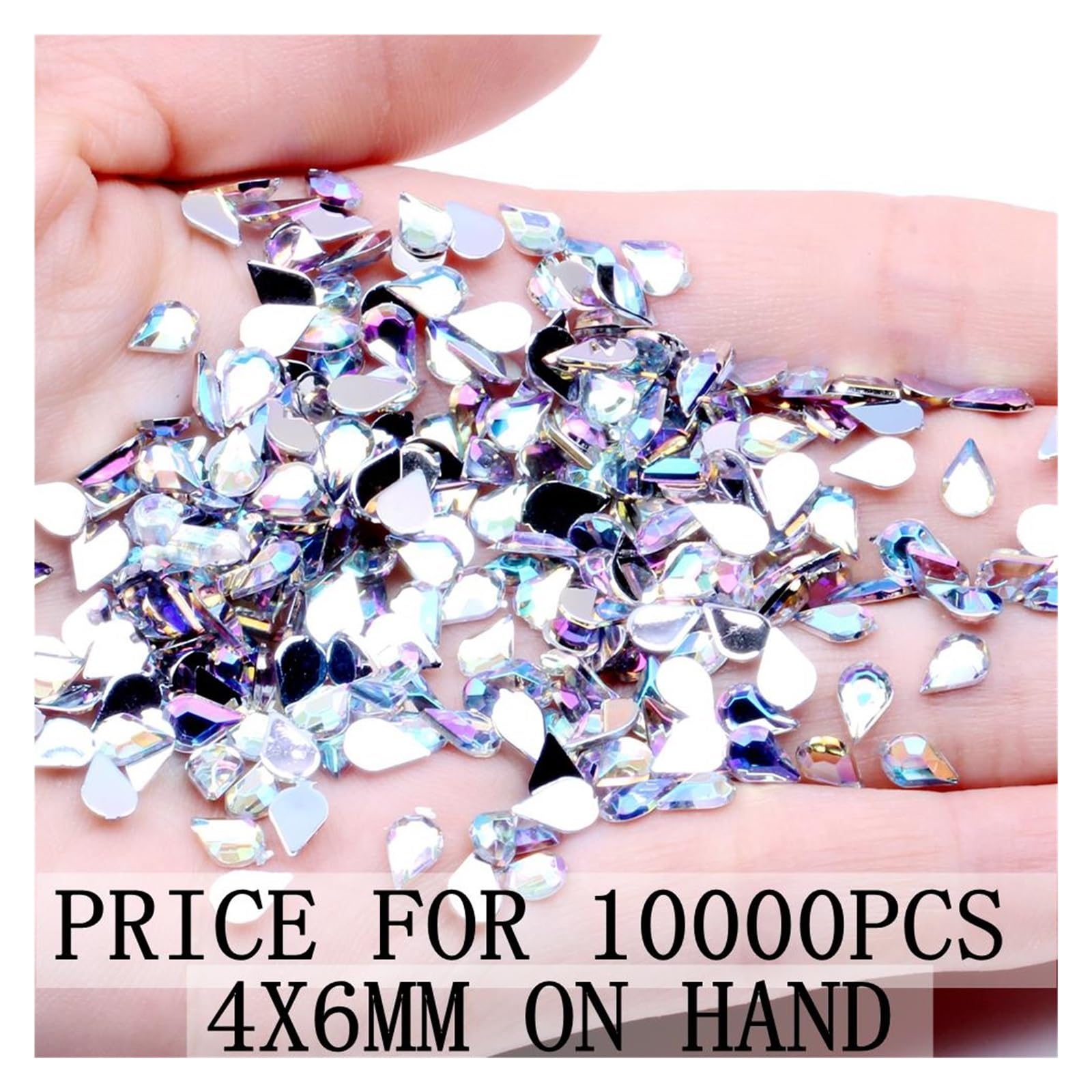 10000 STÜCKE Big Pack Acryl Strass Träne Flatback Kristall AB Flache Rückseite Nagel Strass 3D Nail Art Dekorationen DIY Werkzeug wanglan(Color:5x8mm 10000pcs)