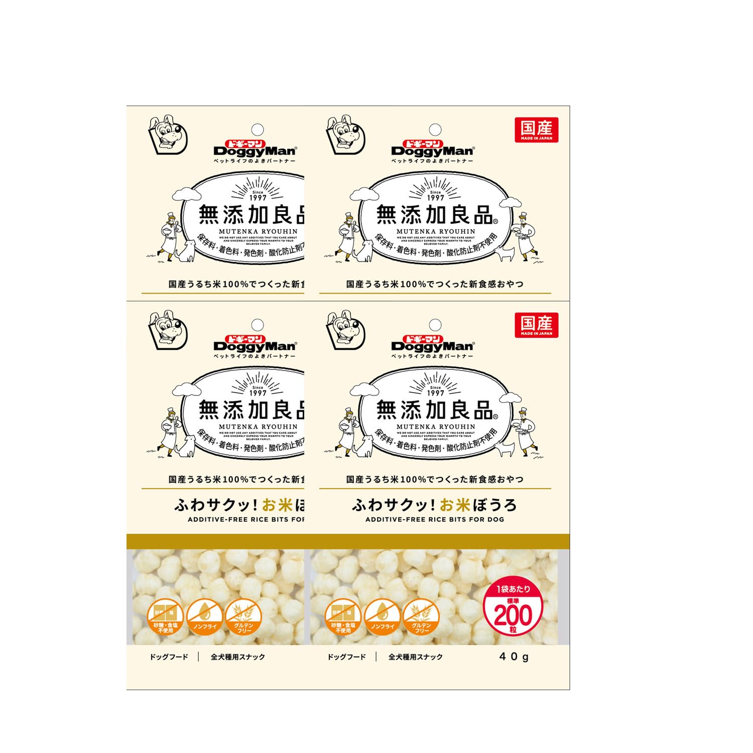 ドギーマン 無添加良品 ふわサクッ！お米ぼうろ 40g×4個セット