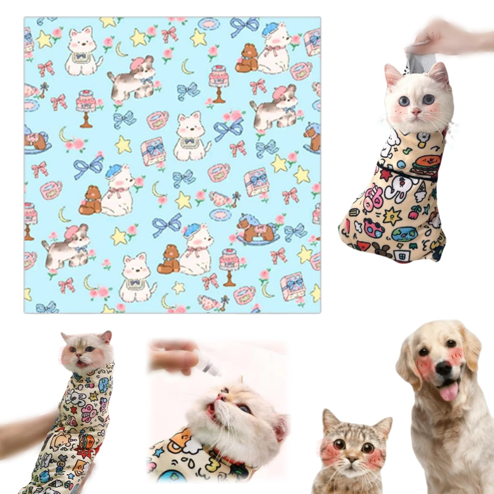 Knubbuf Cat Wrap for Cutting Nails, Cat Comfy Wrap, Cat Grooming Wrap, Self-Adherent Restraint Wrap, Multifunctional Pet Tool - Anti-Bite, Anti-Scratch, Anti-Escape (D, 55 * 55cm)