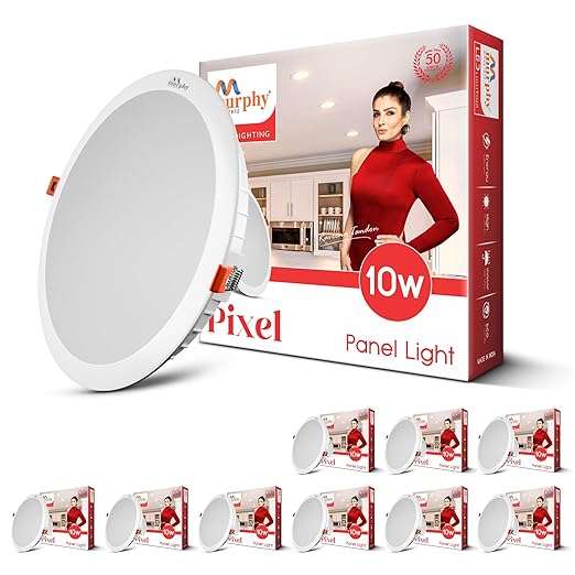 Murphy 10W Round LED Pixel Panel Light, Ceiling Light | Cool White Light (6500K) | Recessed Down Light for False Ceiling | Cutout - 110mm | Pack of 20
