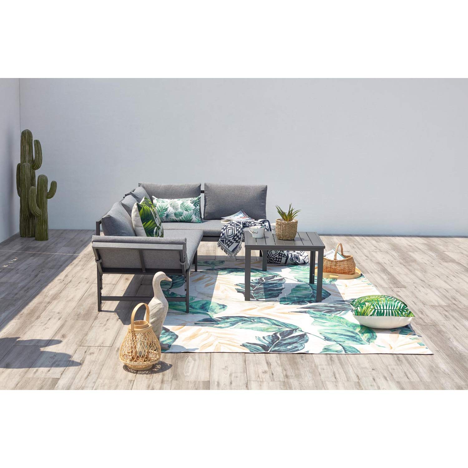 CONCEPT USINE Salon de Jardin Bas Gris Foncé 4 Places Canapé Inclinable