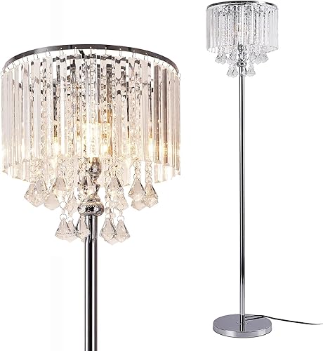beaysyty Modern Elegance - Lámpara de pie de cristal, interruptor de pie de encendido/apagado, 3 luces de cristal y cristal, lámpara de esquina de