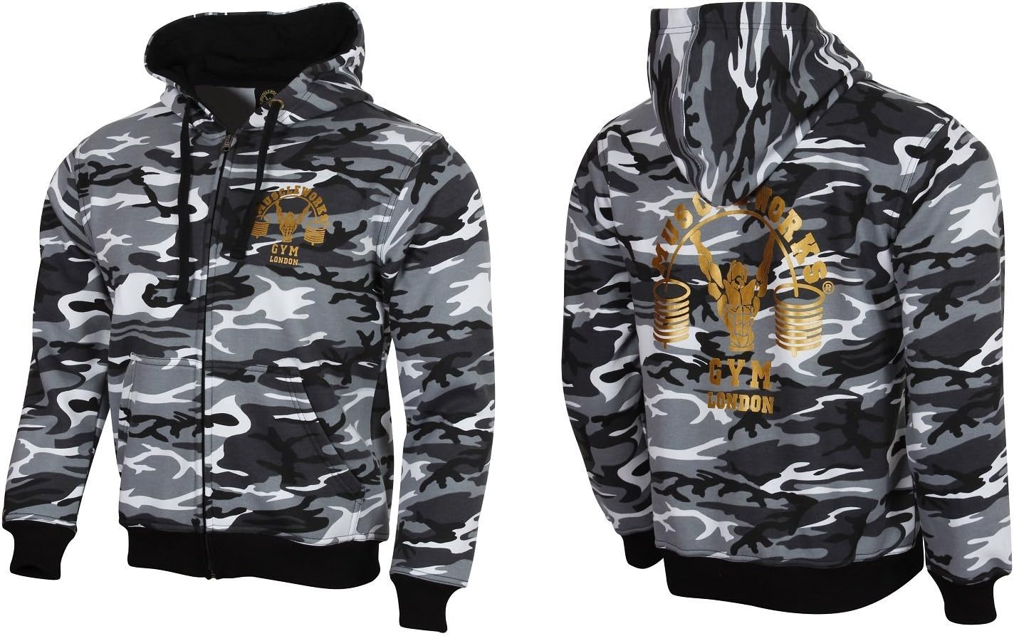 Mens Heavyweight Grey Camouflage Hooded Sweatshirt Hoodie Top Up to 5XL