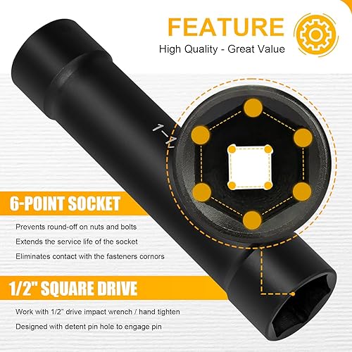 Miniatura 3 de Juego de dados de impacto de longitud extendida de 1/2 pulgada con estuche de almacenamiento, incluye enchufes de 3/4 pulgadas, 7/8 pulgadas, 15/16