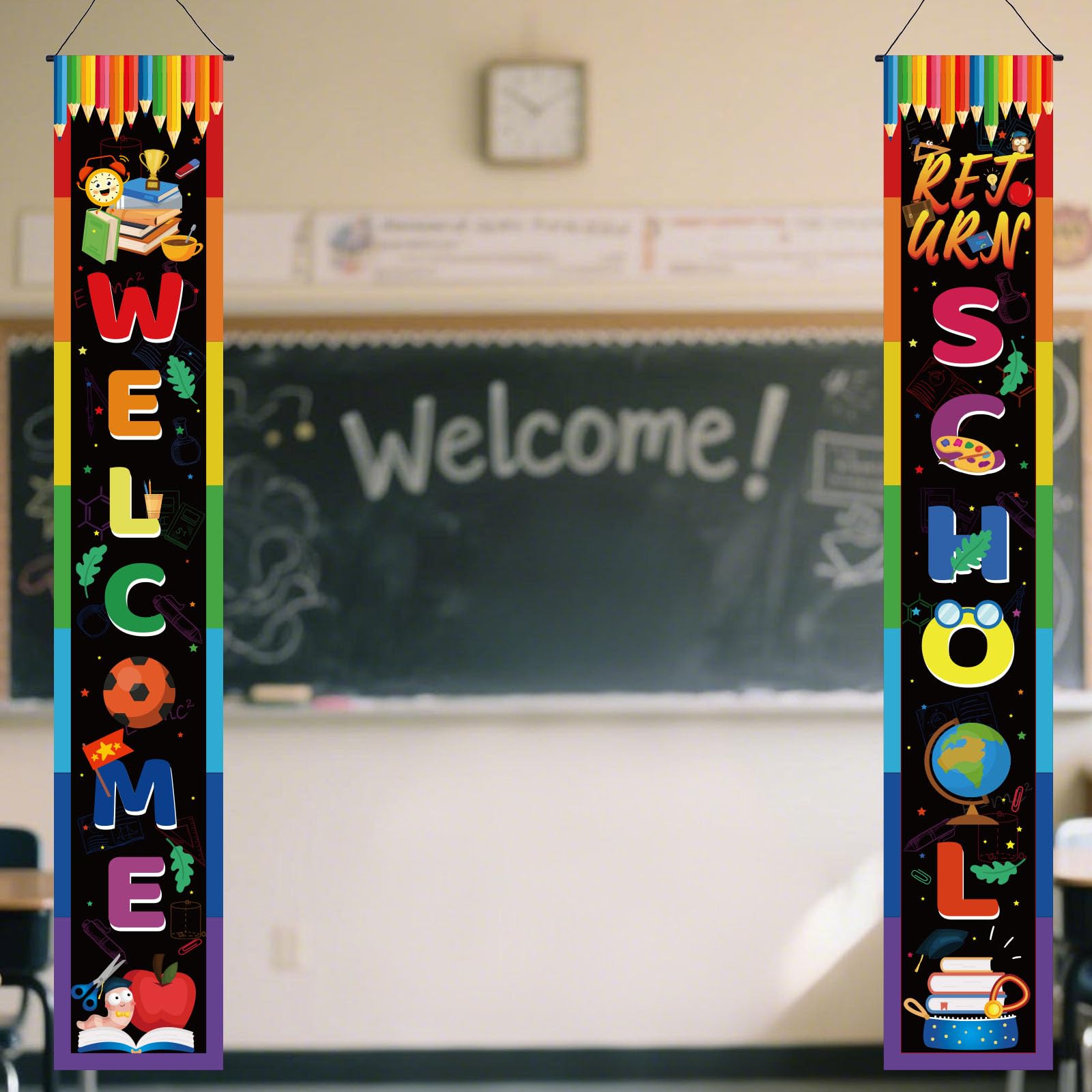 BOXOB Lot de 2 Banderoles Bienvenue à l'École Décoration de Porche
