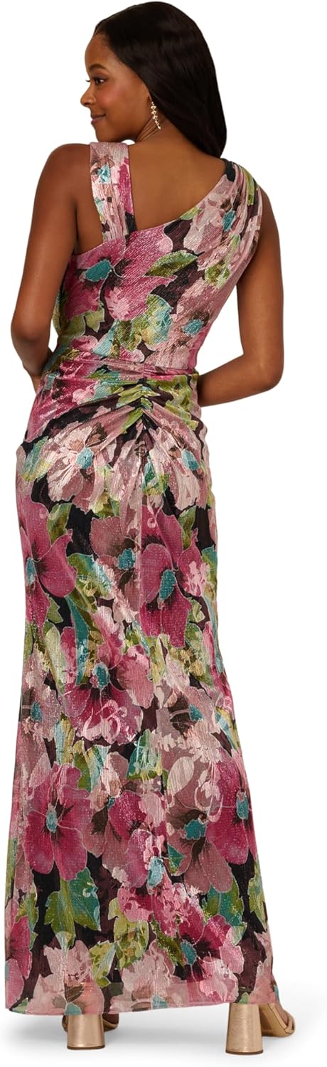 Adrianna Papell Womens Asymmetric Metallic Gown - Image 2