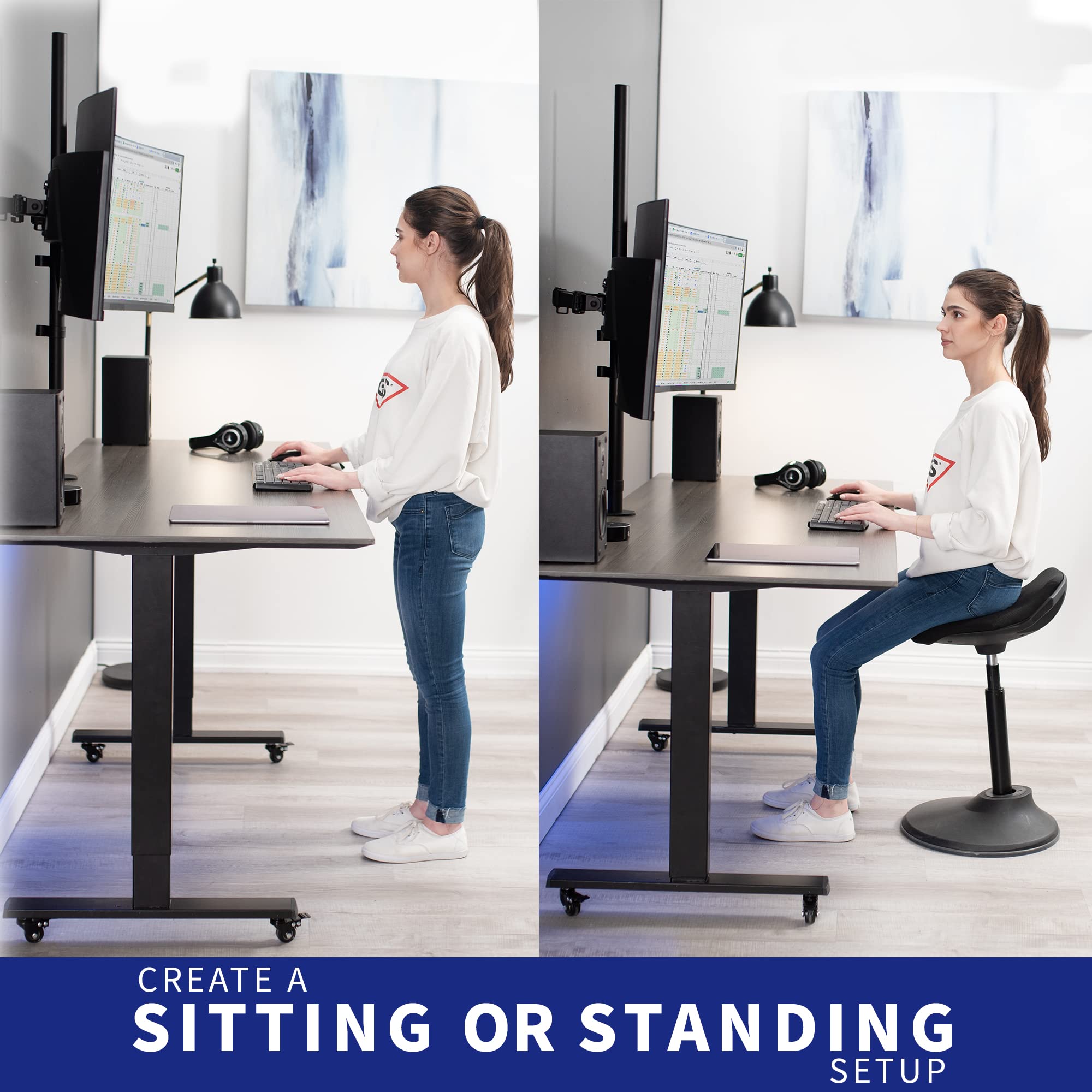 VIVO STAND-V032T - Supporto da scrivania per doppio monitor, asta extra alta da 39", supporto completamente regolabile per schermi fino a 32", nero