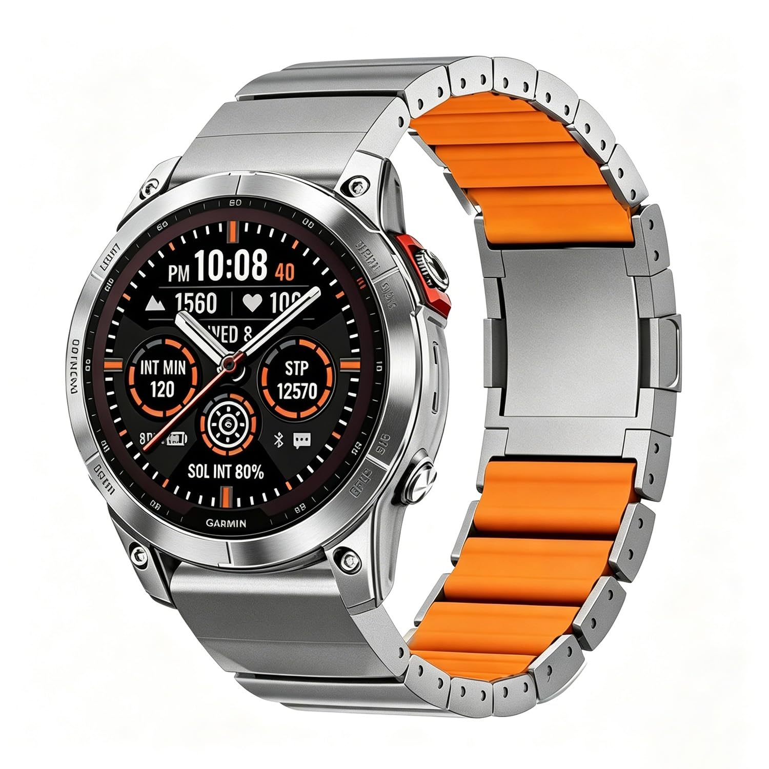 Bracelet Titane Garmin QuickFit 26mm, Doublure Silicone, MAG, Ti/Orange