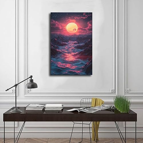 Miniatura 3 de Retro Futuristic Vaporwave Wall Art  Neon Synthwave Poster for Bedroom Or Studio Decor Modern Wall Prints Abstract Geometric Minimalist Art Framed