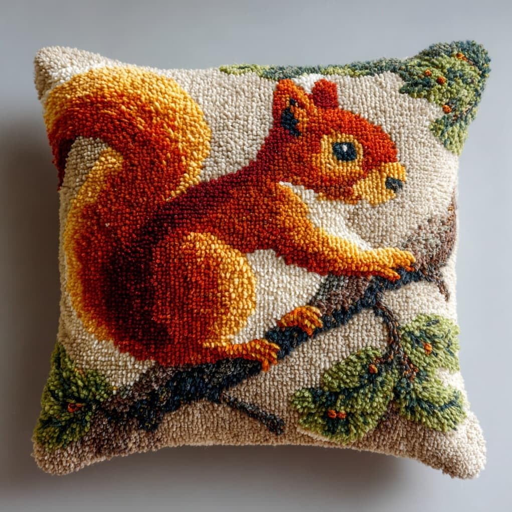 WallustrioaW Latch Hook Cushion Cover Kit,Squirrel on the Branch