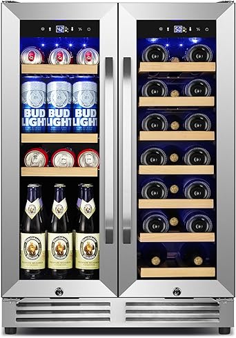 24 Inch Upgraded Wine and Beverage Refrigerator– Dual Zone Beverage Cooler with Glass Door | Under Counter or Freestanding | Large Capacity, Advanced Cooling System & Carbon Purification