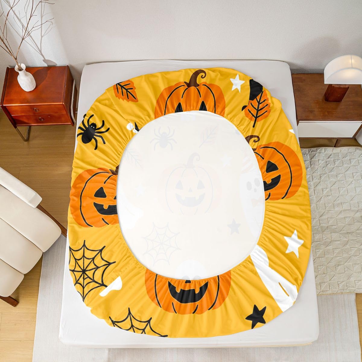 Homemissing Sábana bajera ajustable de Halloween con 2 fundas de almohada, tamaño King, con bolsillo profundo de 40,6 cm, para niños y niñas, decoración de dormitorio de adolescentes (sin sábana