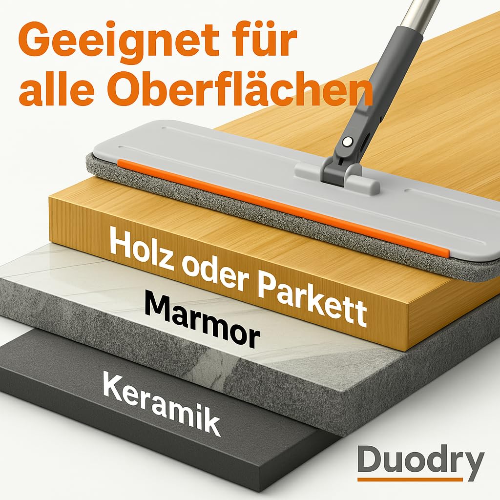 Mop Set Duodry, Bodenwischer Set, Wischmopp mit Auswringfunktion, Wischmopp Set mit Eimer 2 Kammern, Nass- & Trockenmopps für den Haushalt,