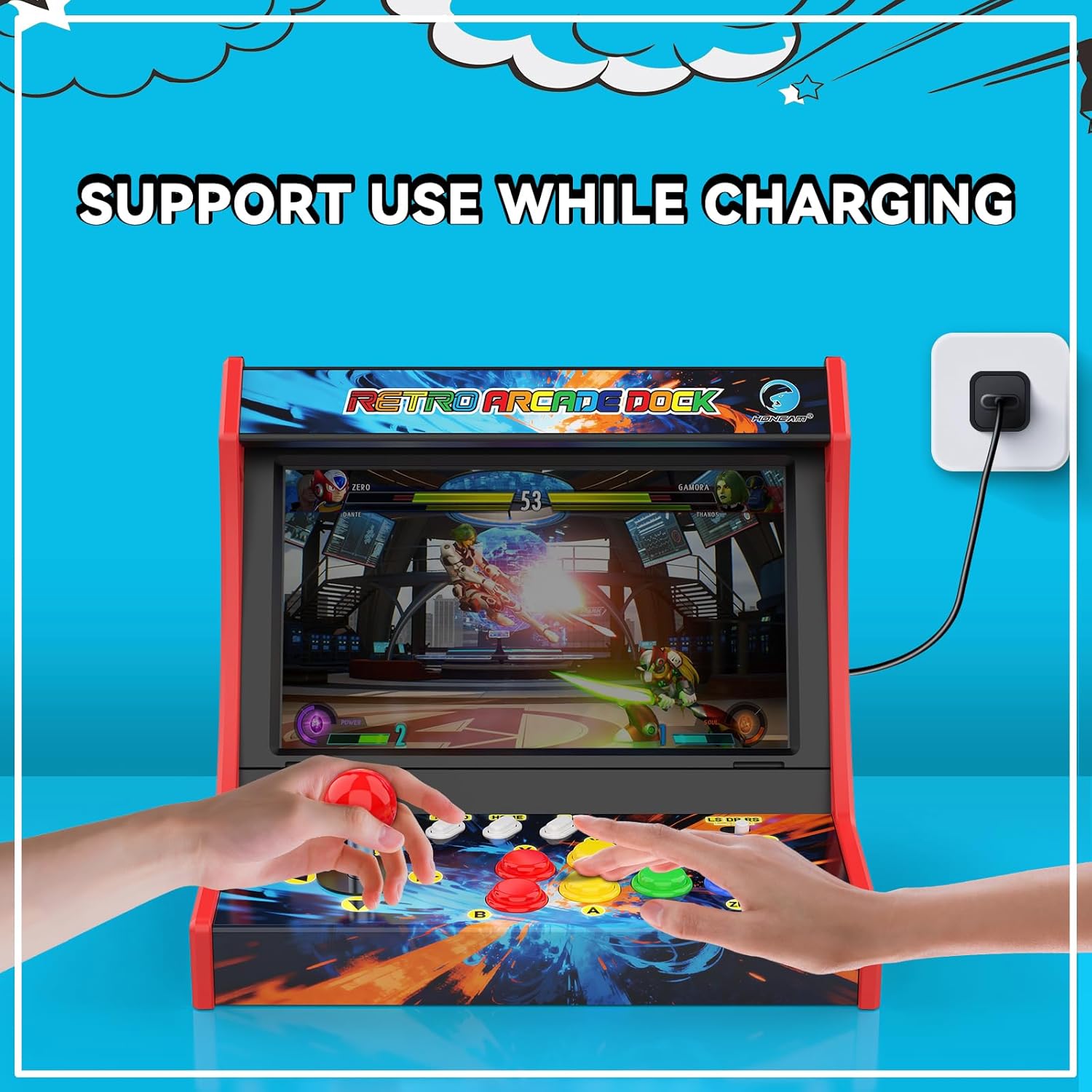 Retro Arcade Stick for Switch 2/OLED/Switch,Mini Arcade Machine Cabinet with 12 Game Card Slots & SD Card,Support Turbo (neon)