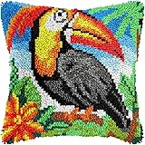 Tukan Knüpfhaken-Set, Kissenbezug, DIY, Häkelnadel, Kissenherstellung, Kits mit vorgedrucktem Muster, Leinwand, DIY, handgefertigt, Sofakissen-Set, Dekoration, 43 x 43 cm (3E-45)