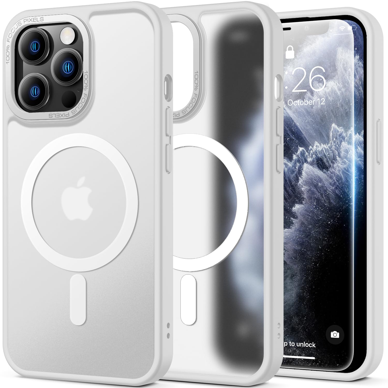 SEXYMOM Magnetic for iPhone 12 Pro Max Case with Screen Protector - Wireless Charging Compatible,21ft Military-Grade Drop Tested, Shockproof Slim Fit Translucent Matte Cover - White