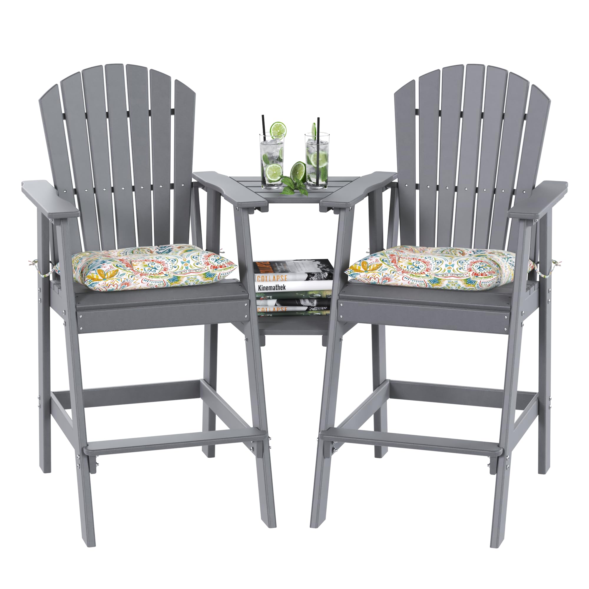 Sundale Outdoor Tall Adirondack Chairs Set of 2 with Table, Patio HDPE Bar Set, 3 PCS Counter Height Dining Bistro Set, Pub Table with Stools, 2