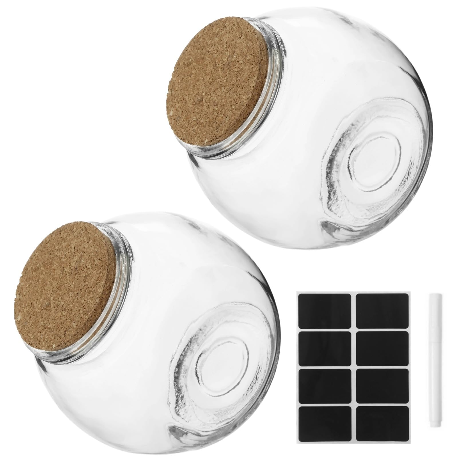 2 Stk. Glas-Keksdosen, 71 oz Vorratsdosen mit breiter Öffnung und vakuumversiegelten Korkdeckeln, große Bonbondose für Küche und Vorratsschrank, Marker und Etiketten, für Kaffee, Tee, Mehl, Bohnen