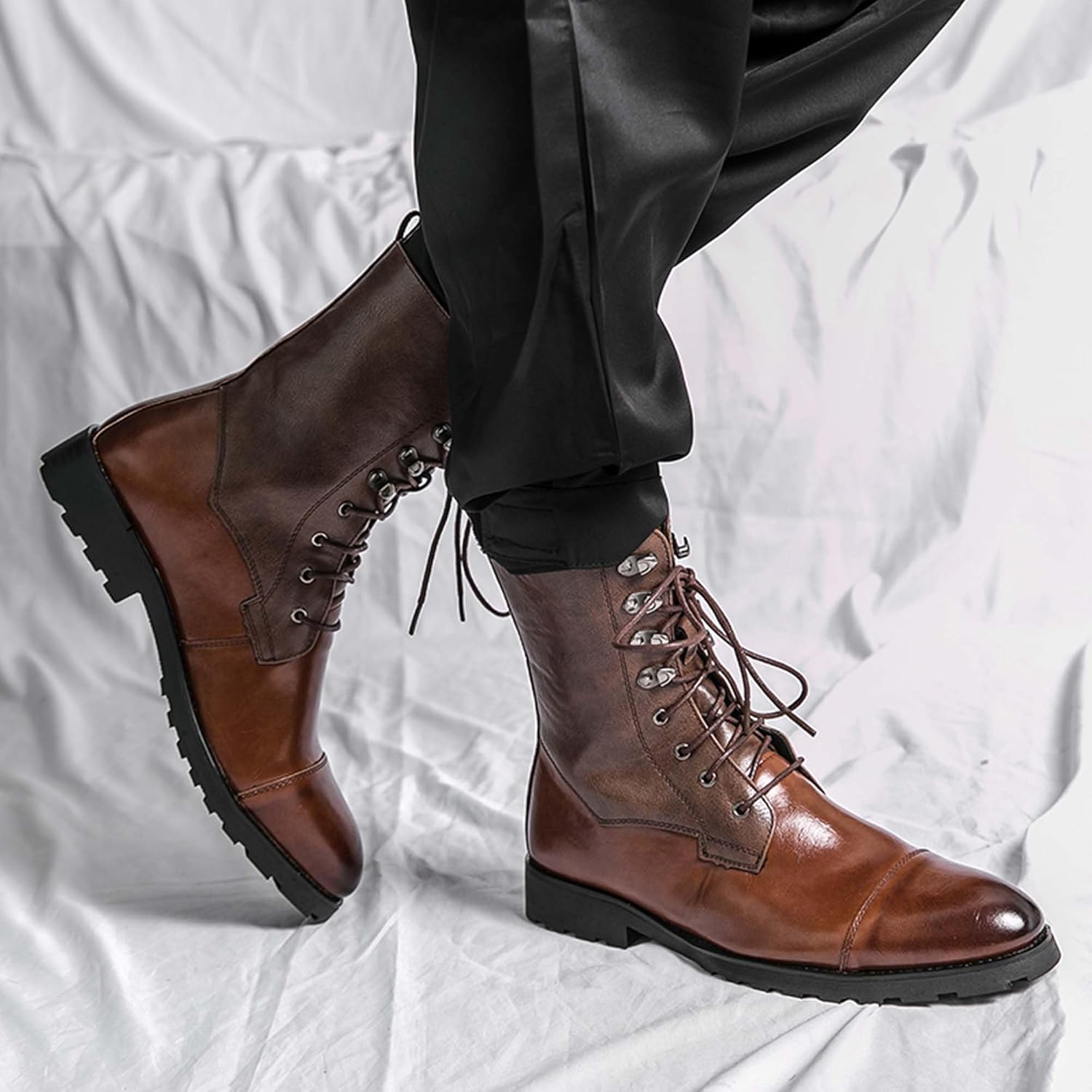 Plus Size Men's Combat Military boots Classic Lace Up Riding Motorcycle Hunting Casual Cowboy Boots Fashion Formal Walking Shoes, Black, Brown