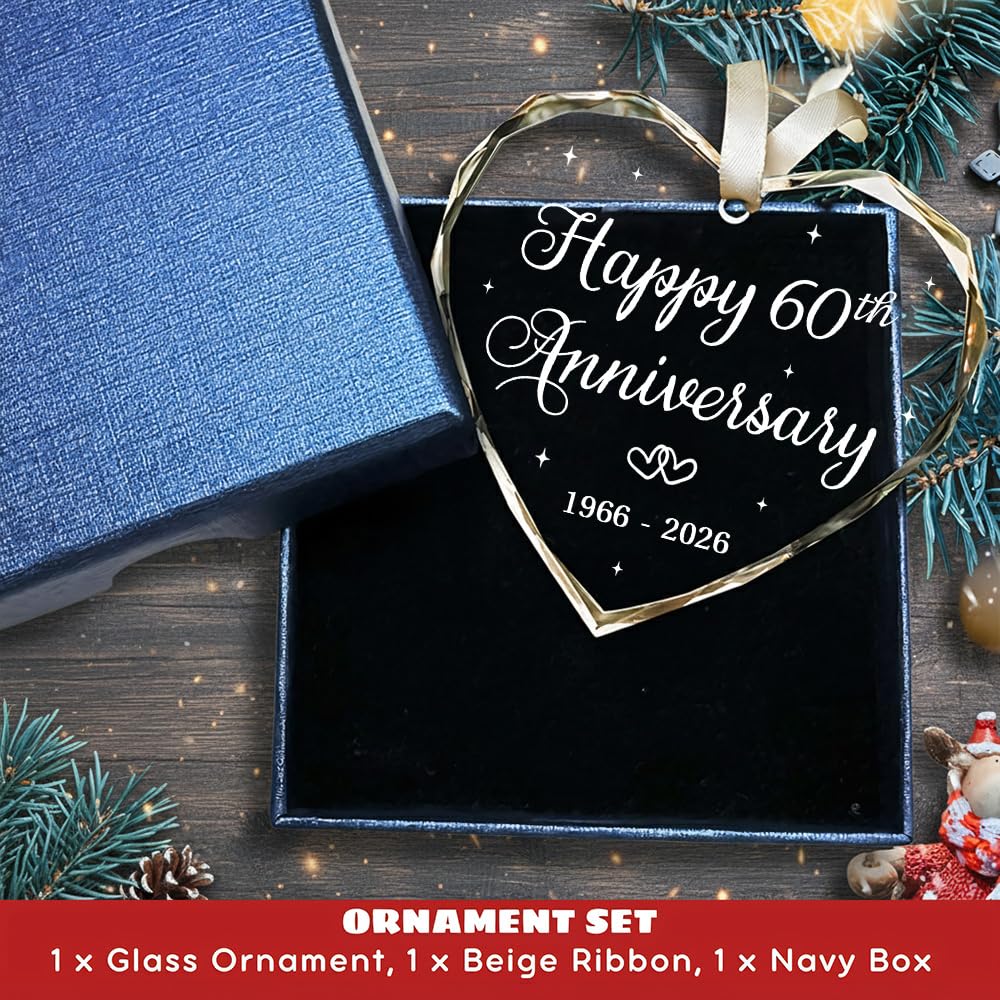BSQUIELE 60th Anniversary Ornament - Gift for 60th Anniversary - Diamond Anniversary - 60th Wedding Ornament - 60 Year of Marriage Gifts for Couple 2026 - Valentine Gift for Husband, Wife
