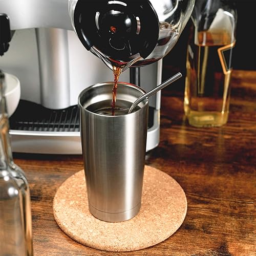 Miniatura 5 de COMOOO Vaso de 20 onzas con popote de acero inoxidable aislado para café, taza de café de viaje de doble pared con tapa deslizante a prueba de