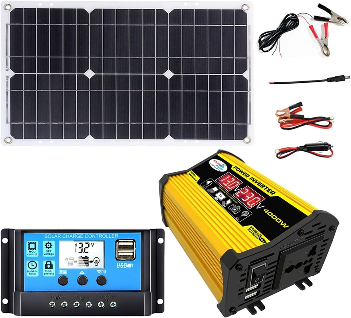 Kit de panneau solaire 4000 W avec batterie et onduleur – Système d’alimentation hors réseau complet pour maison, camping-car, bateau, ferme et remise | Conception extensible, installation