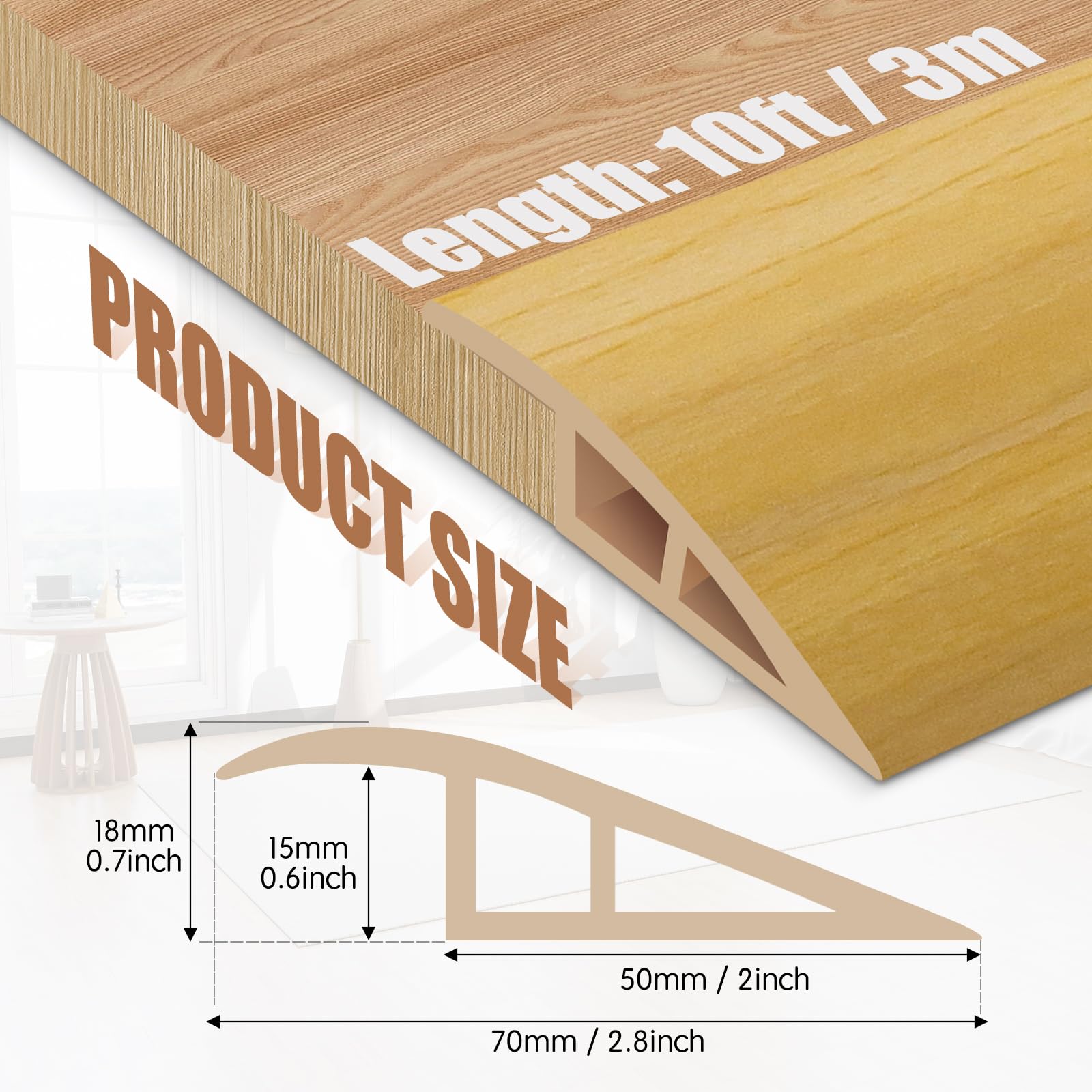 Floor Transition Strips Double Sided Self Adhesive Door Threshold Strips for Doorways Laminate Threshold for Gaps Carpet Floor Tiles - Image 2