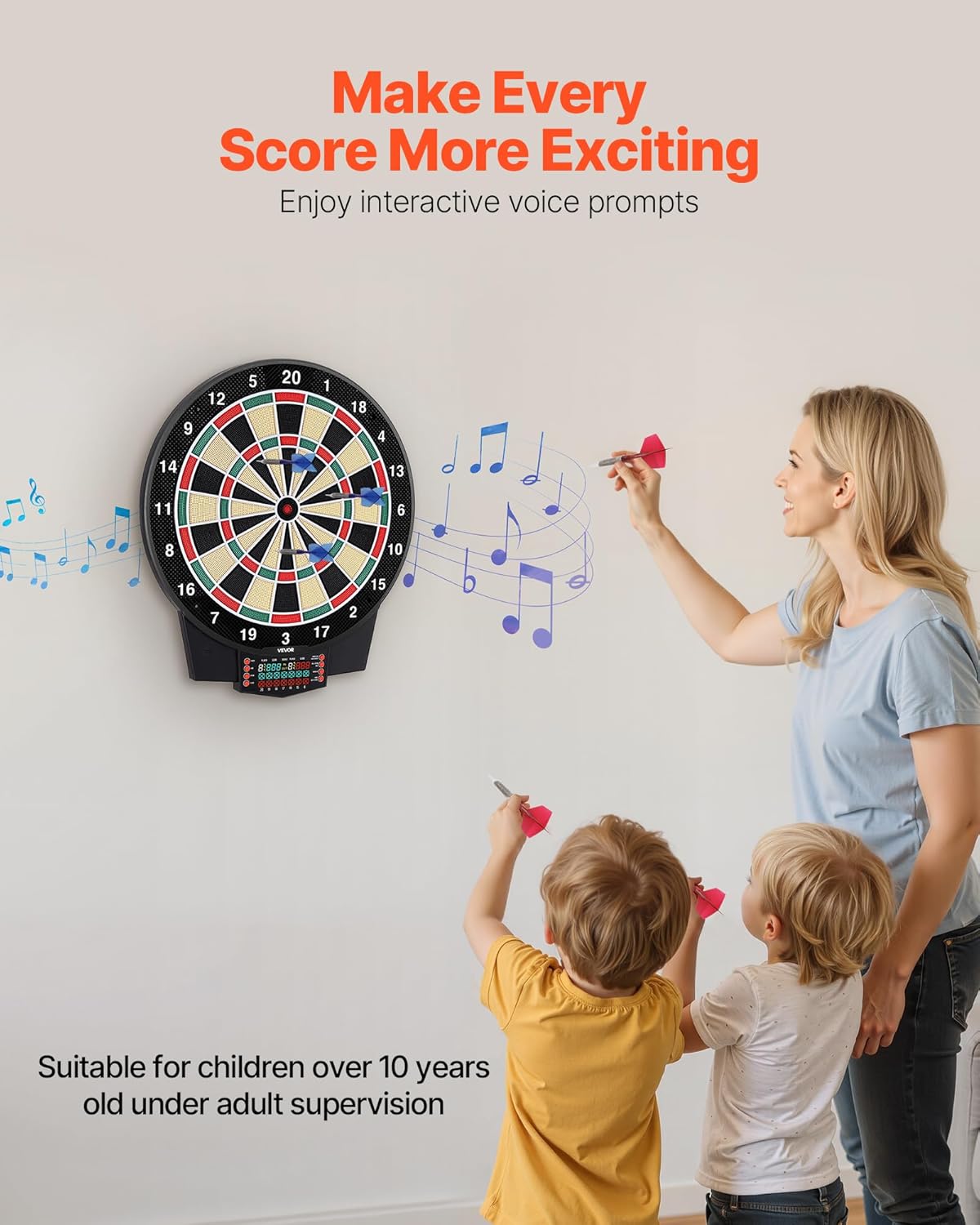 VEVOR Electronic Dart Board, 15.5" Target Dartboard with 43 Games & 320+ Variations for Up to 8 Players, 6 Dart Shafts with Flights & 50 Soft Tips, Color LCD Scoring Screen for Home Party Game Room