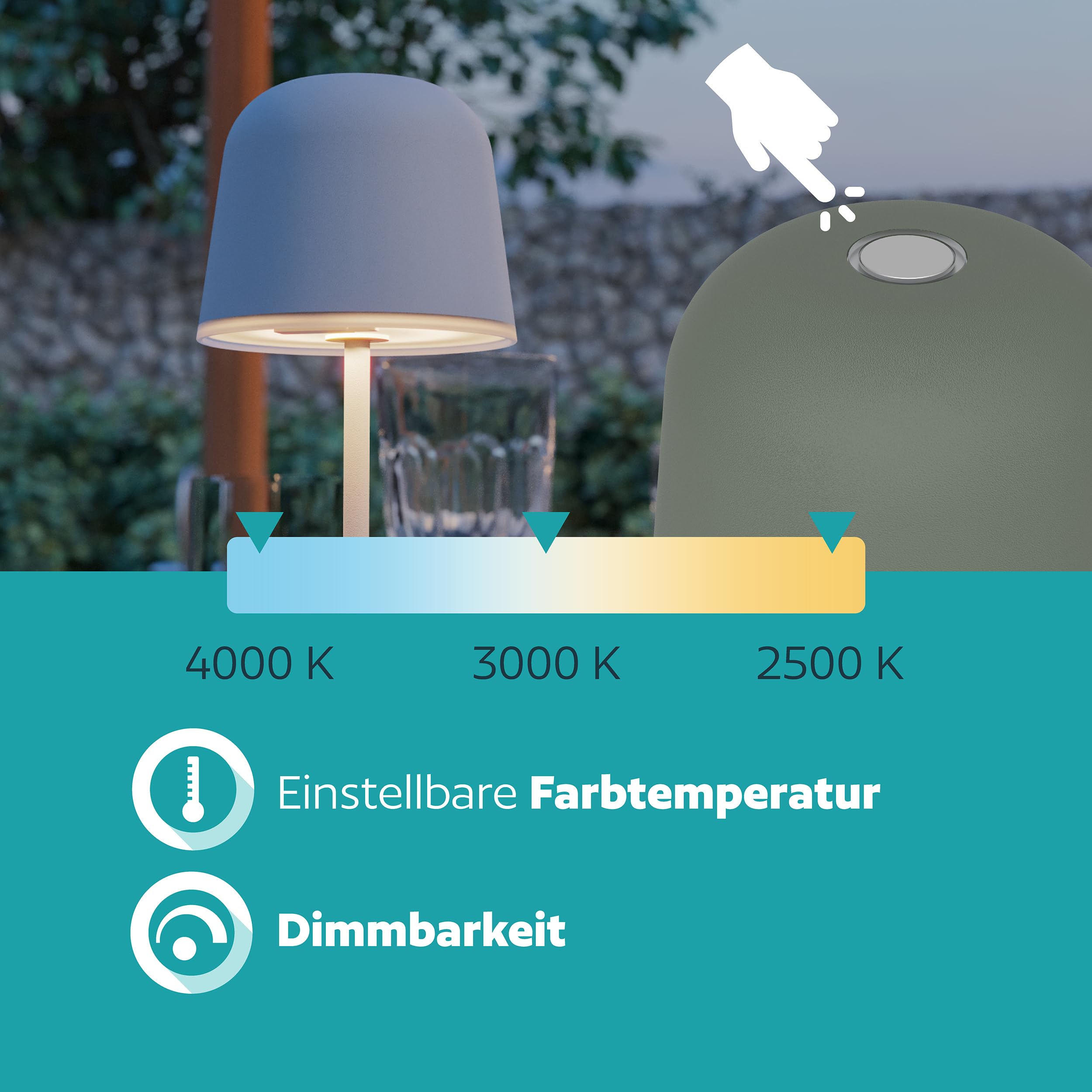 EGLO LED Akku Tischleuchte außen Mannera-S, kabellose Outdoor Tischlampe Touch dimmbar, Außenleuchte mit Erdspieß, Alu, Stahl in grün, IP54