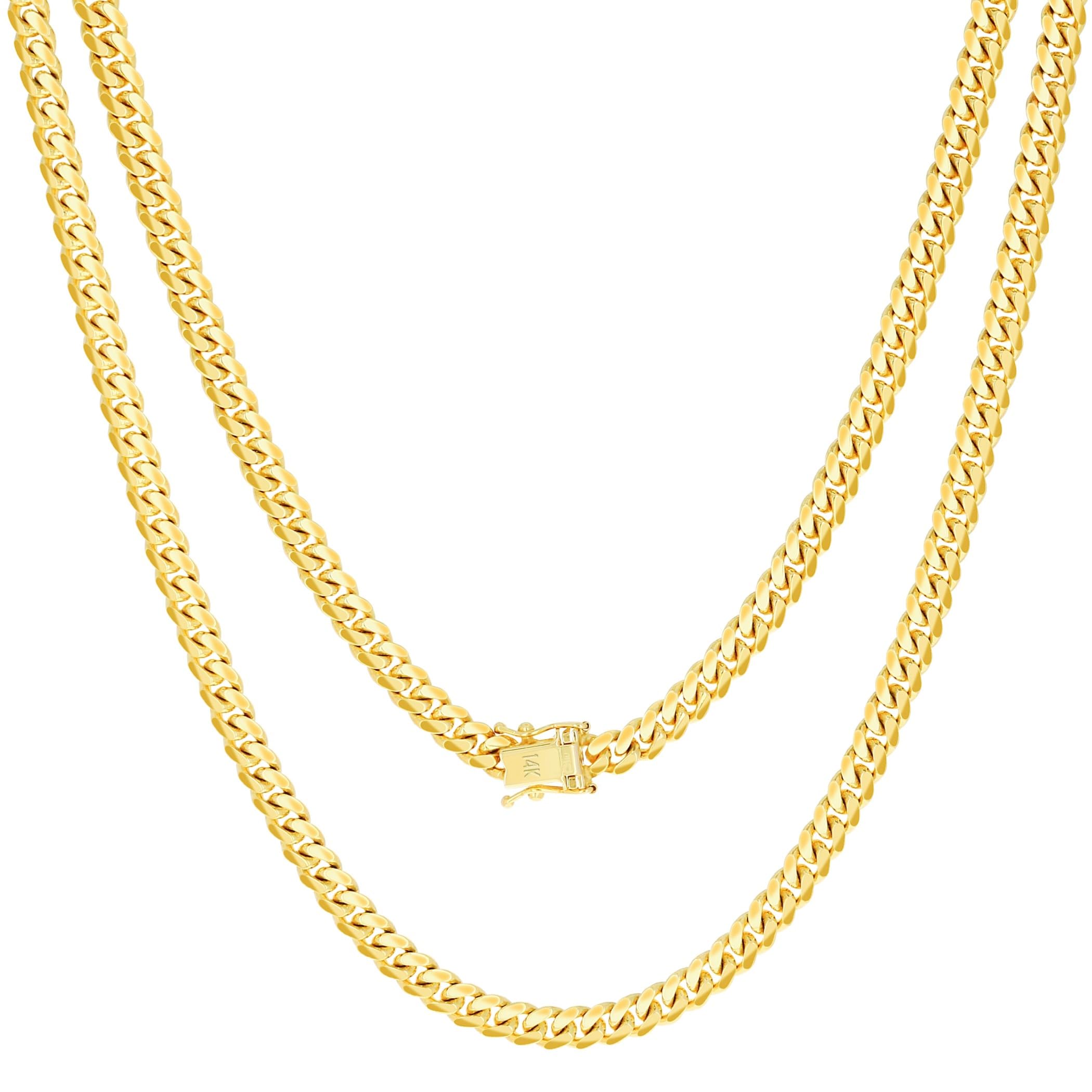 Nuragold 14k Real Yellow Gold Solid Miami Cuban Link 5mm Chain Necklace (16"-30") Italian Jewelry for Men