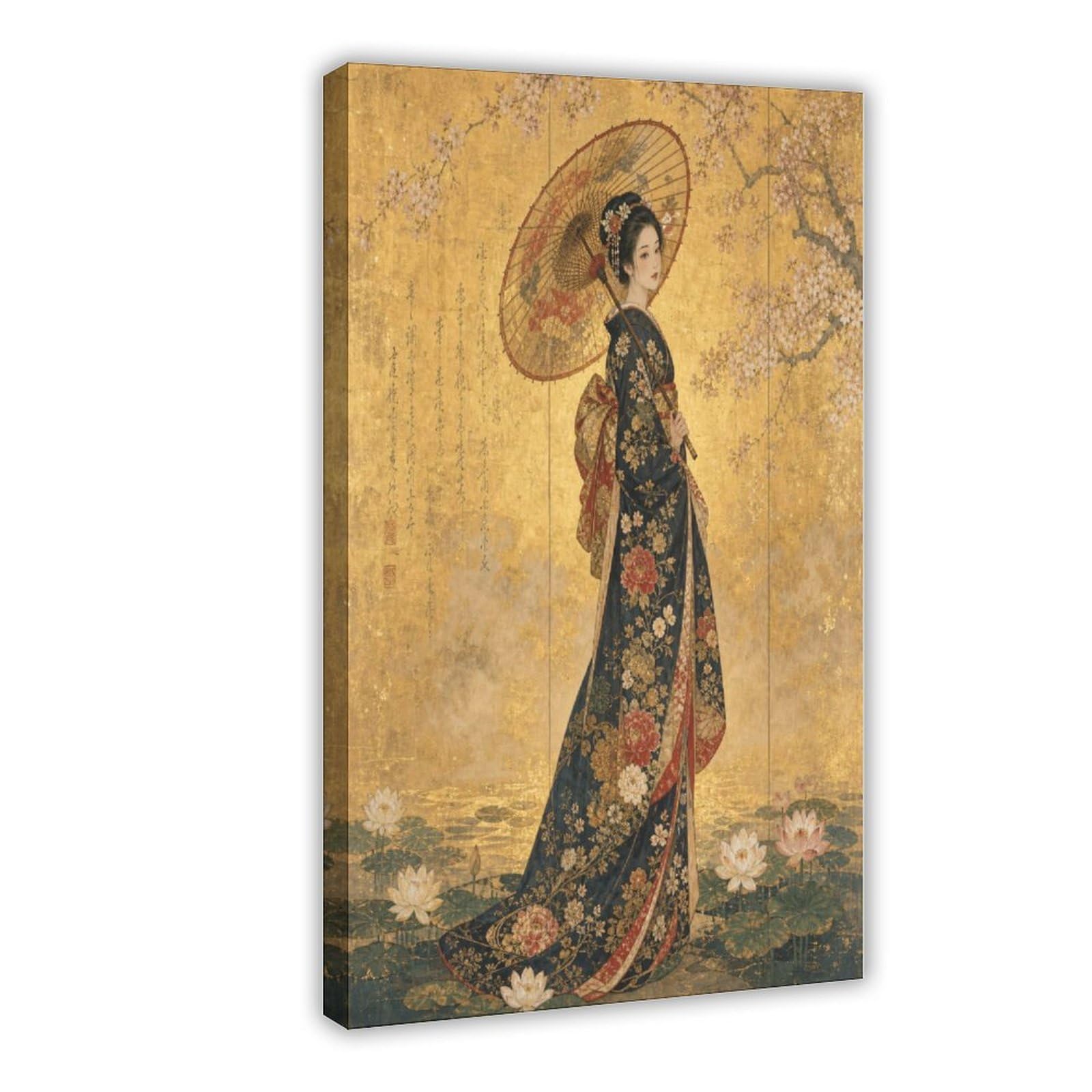 W7c8u2x3 Frame-Style-13 Woman In Floral Kimono Canvas Wall Art, Japanese Woodblock Office