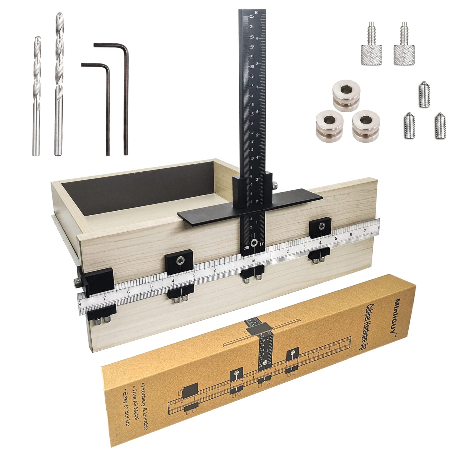 MinliGUYCabinet Hardware Template Tool for Cabinet Door Handle/Knob/Drawer Pull Mounting, Adjustable & Upgrade Cabinet Hardware Jig All Metal W/Double Thumbscrews and 5mm& 4mm Drill Bushing Guide