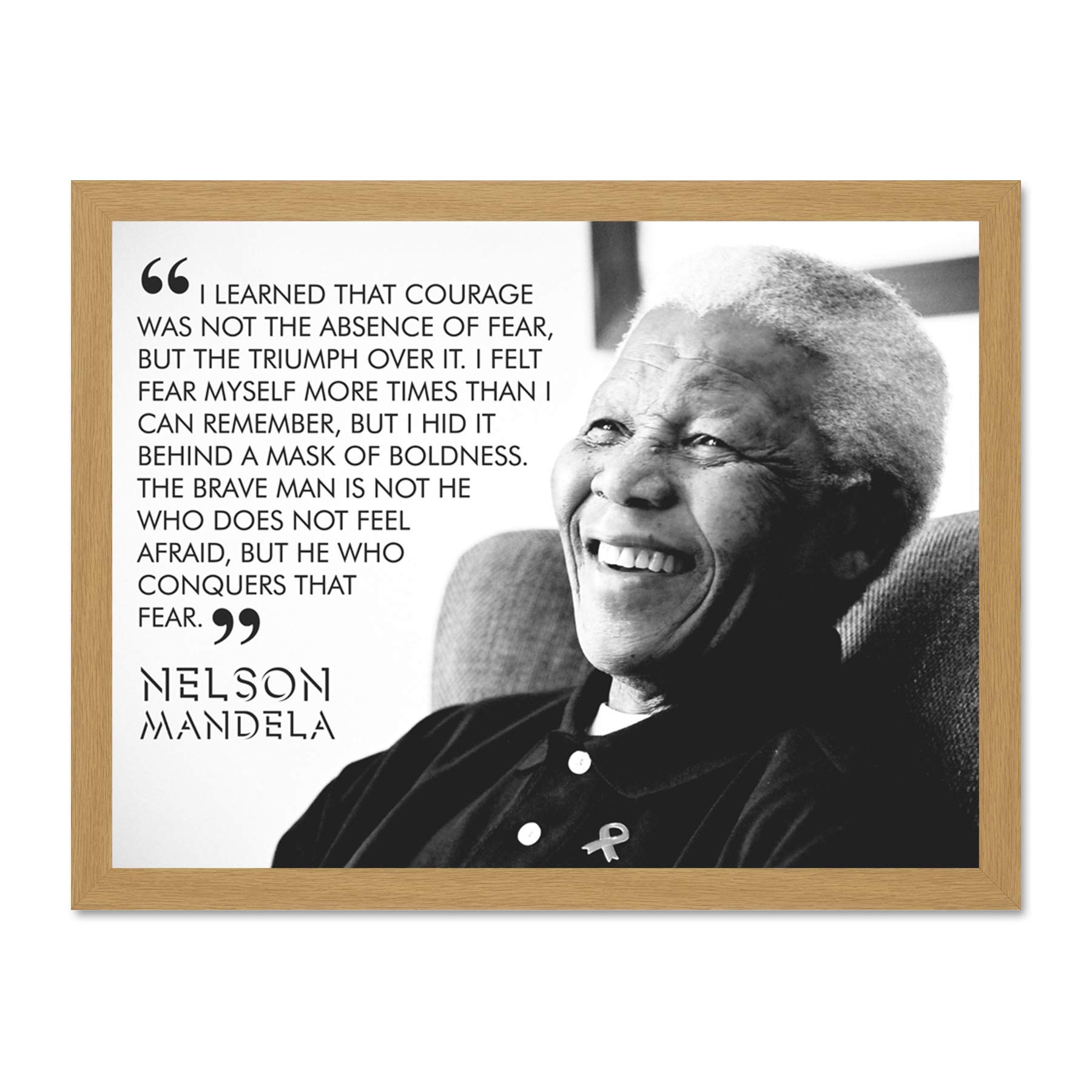 Wee Blue Coo I Learned That Courage Nelson Mandela BW Typography Quote Large Framed Art Print Poster Wall Decor 18x24 inch