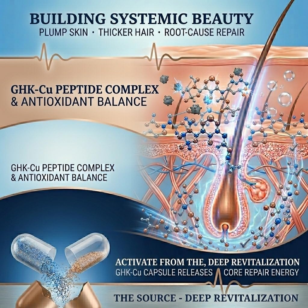 GHK-Cu Copper Peptide Supplement | Systemic Support for Collagen, Skin Elasticity, Hair Thickness & Tissue Repair | (Zinc-Free for Custom Stacking) - 120 Capsules