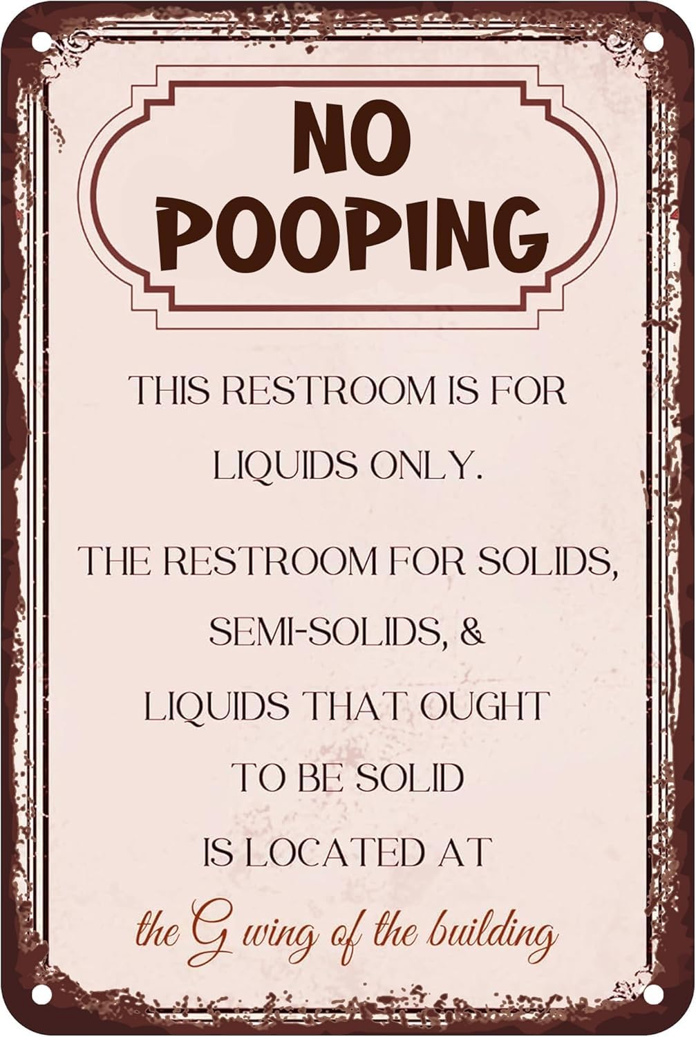 No Pooping Poster Sign Wall Art, Funny Decor Office Work Coworker Bathroom Restroom Toilet Powder Room Potty Humor Metal Tin Sign For Home Coffee Wall Decor 8 X 12 Inch