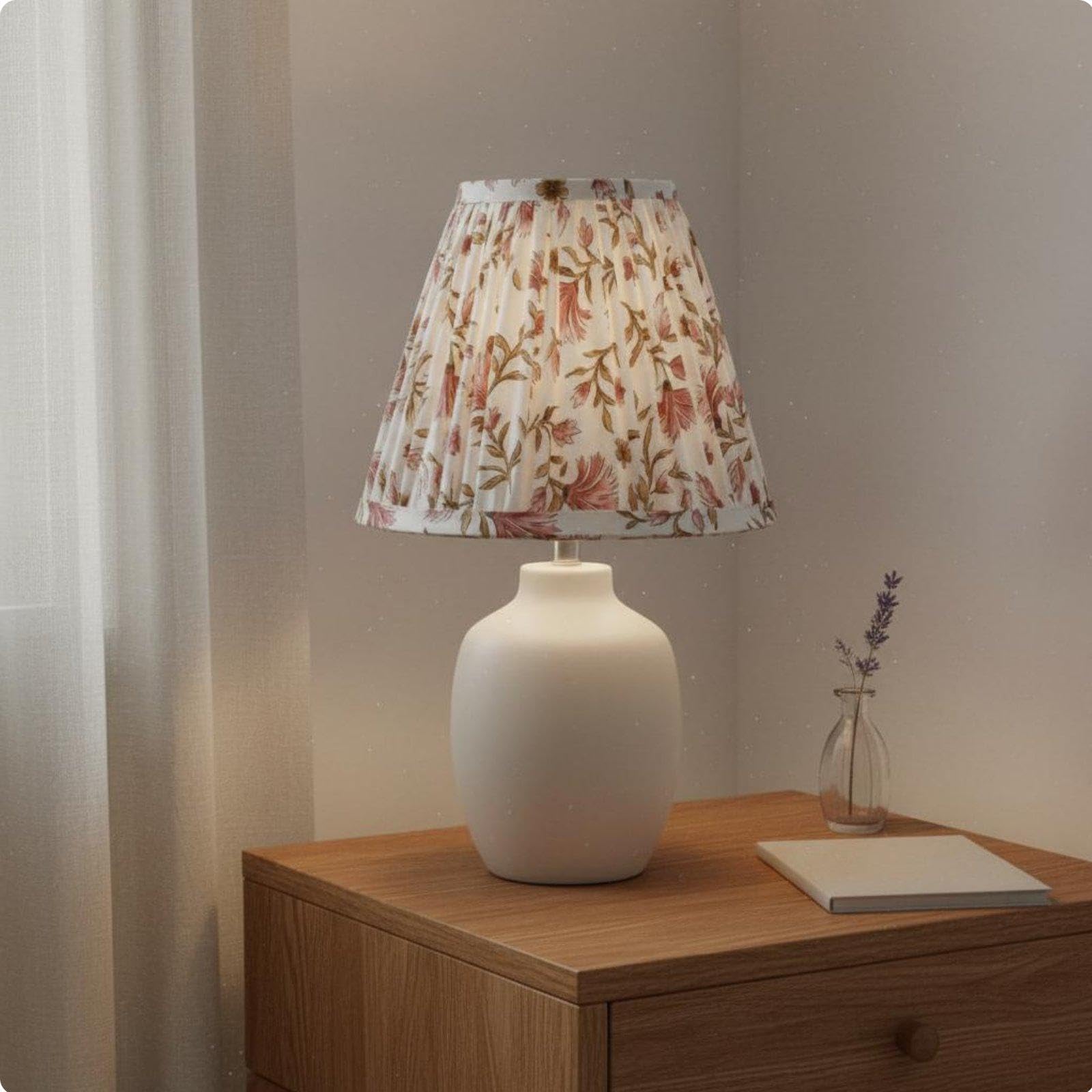 Pleated Textile Lampshade Decorative Lampshade Barrel Lamp Shade for DIY Enthusiasts, Bedroom, Living Room, Study White Pink Flower-image-32