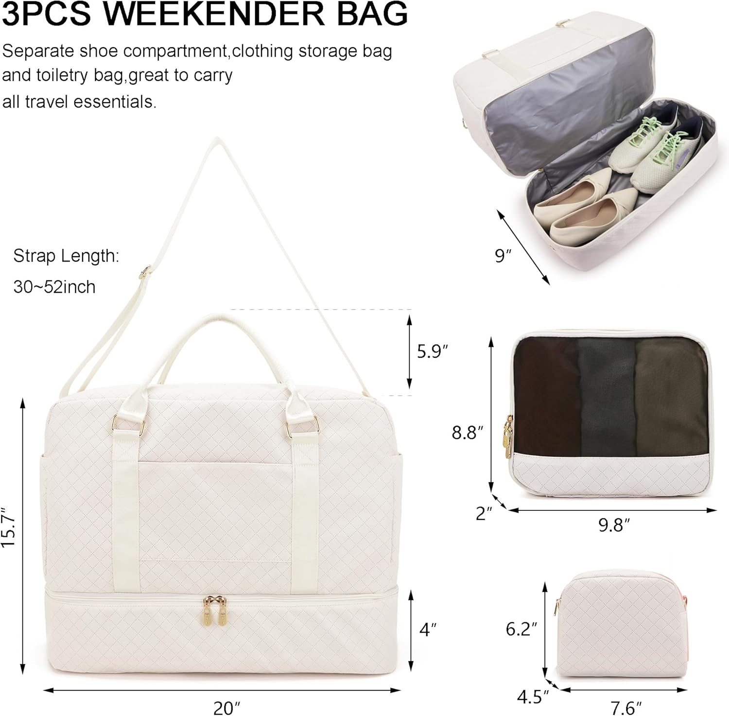 Travel Duffle Bag for Women Carry on Bags Overnight Weekender Bags Toiletry Hospital Gym Bag with Shoe Compartment 3pcs Set