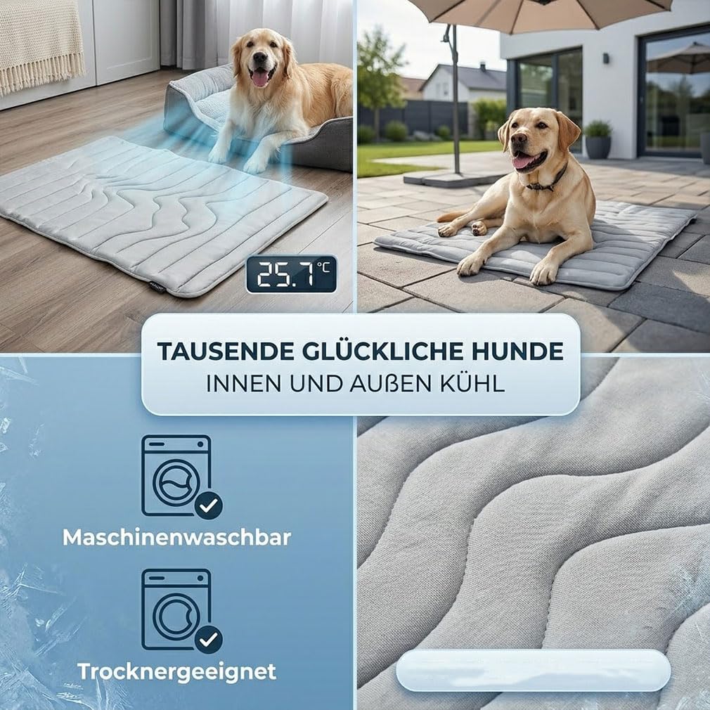 Generisch PfotenChill Kühlmatte Hund Waschbar - Physische Eisseide Hundedecke für Sommer, Auto & Körbe | Softes Kühlpad Ohne Gel | Leichte Atmungsaktive Hundekissen Sommerdecke (L,Hellgrün)